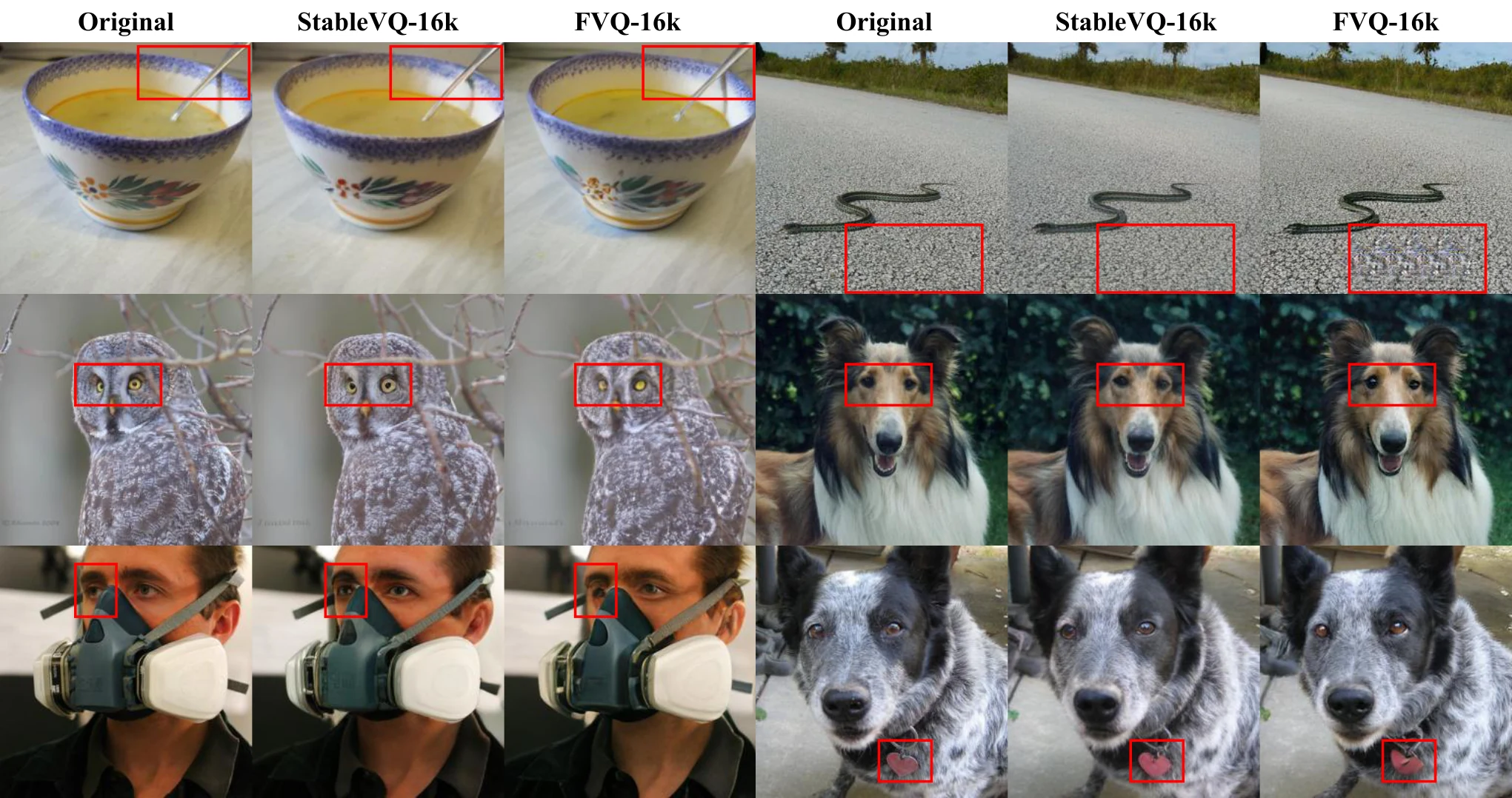 Qualitative reconstruction comparison with a 16K codebook